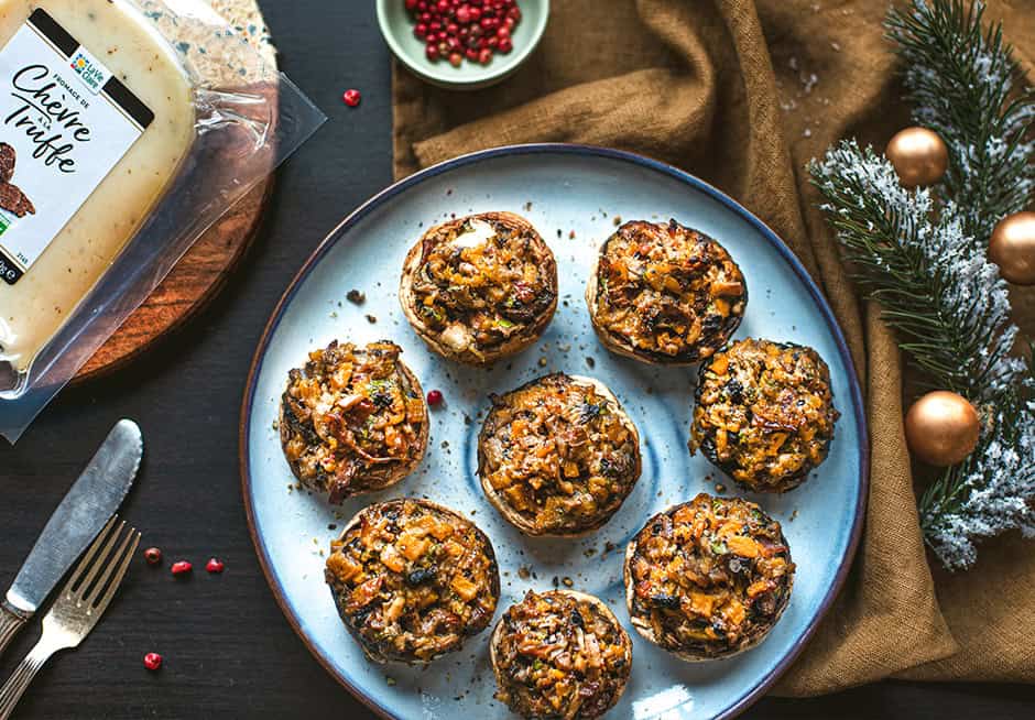 Champignons farcis au fromage de chèvre à la truffe bio